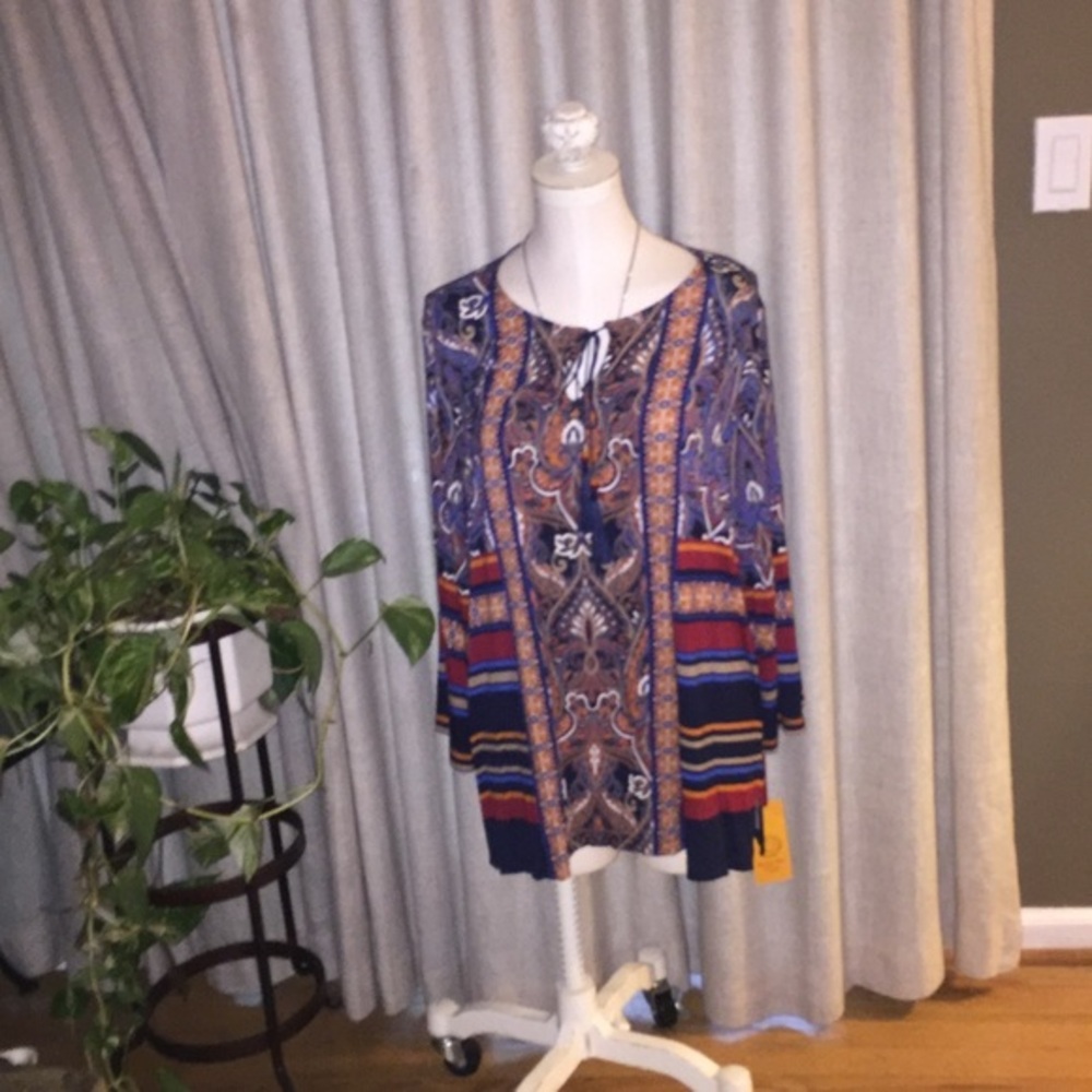 Ruby Road Tunic Long Sleeve Print 1X NWT
